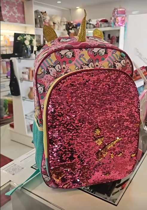 Mochila Unicórnio Glitter Rosa